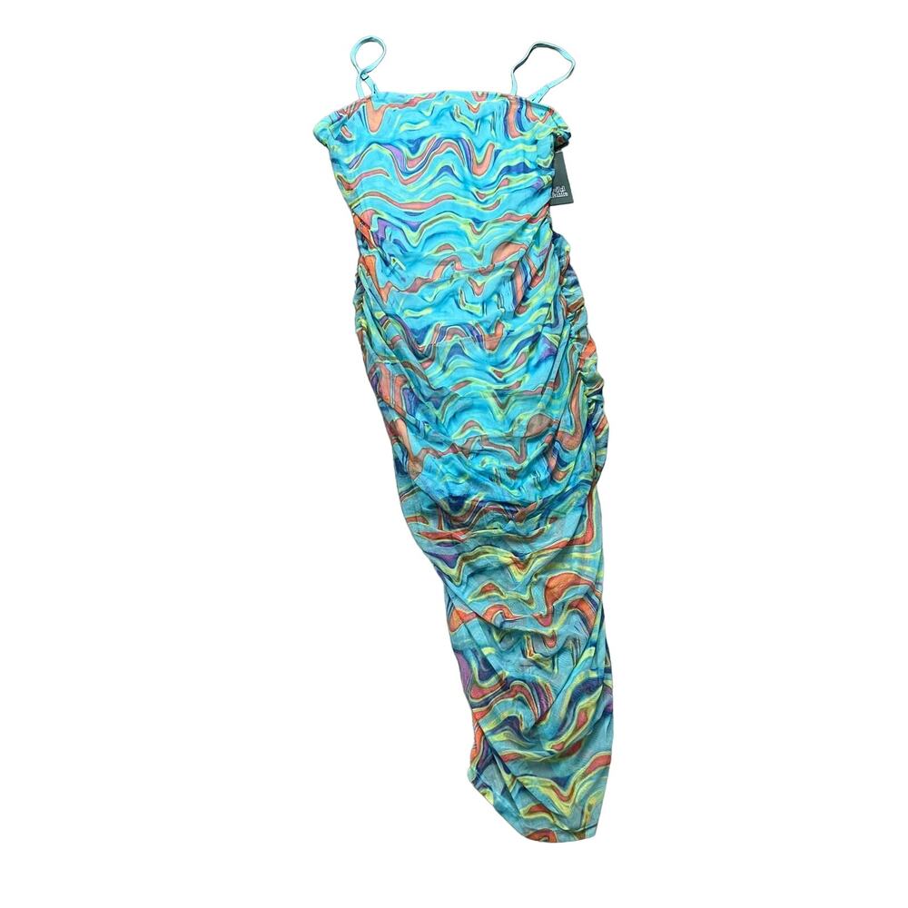 Wild Fable Women's Aqua Blue Wave Ruched Mesh Dress - Size Large - NWT